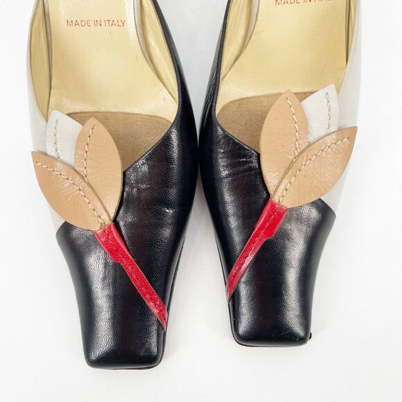 Miu Miu Vintage Retro Gray Black Tan Flower Detail Square Toe Mule Heel IT 36.5 - Picture 7 of 12